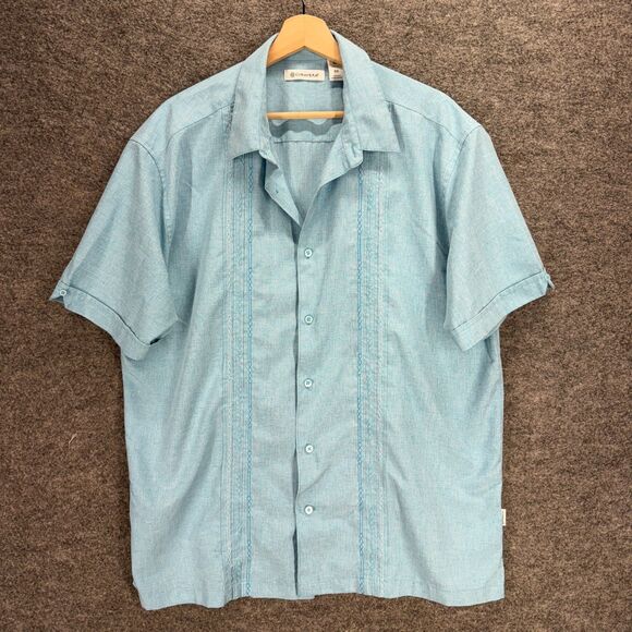 Cubavera Shirt Men XL Blue Button Up Collared Short Sleeve Regular Fit Solid - Picture 1 of 7
